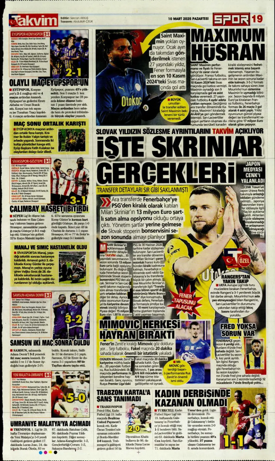 "Aslan kral kükredi" (10 Mart 2025 spor manşetleri) 14