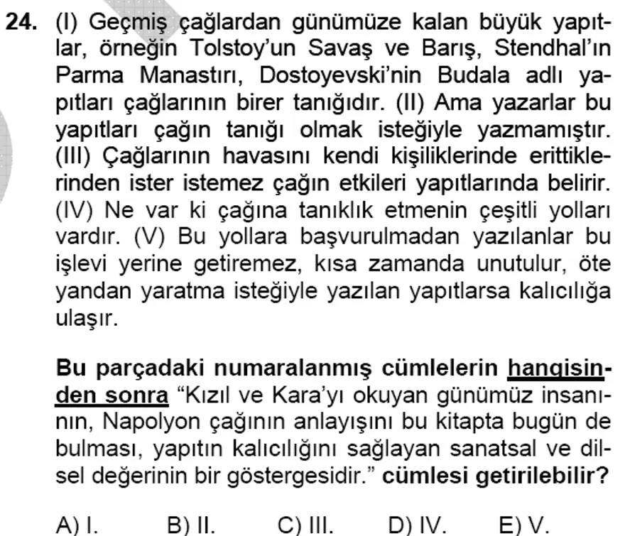 YGS Türkçe Soru ve Yanıtları 23