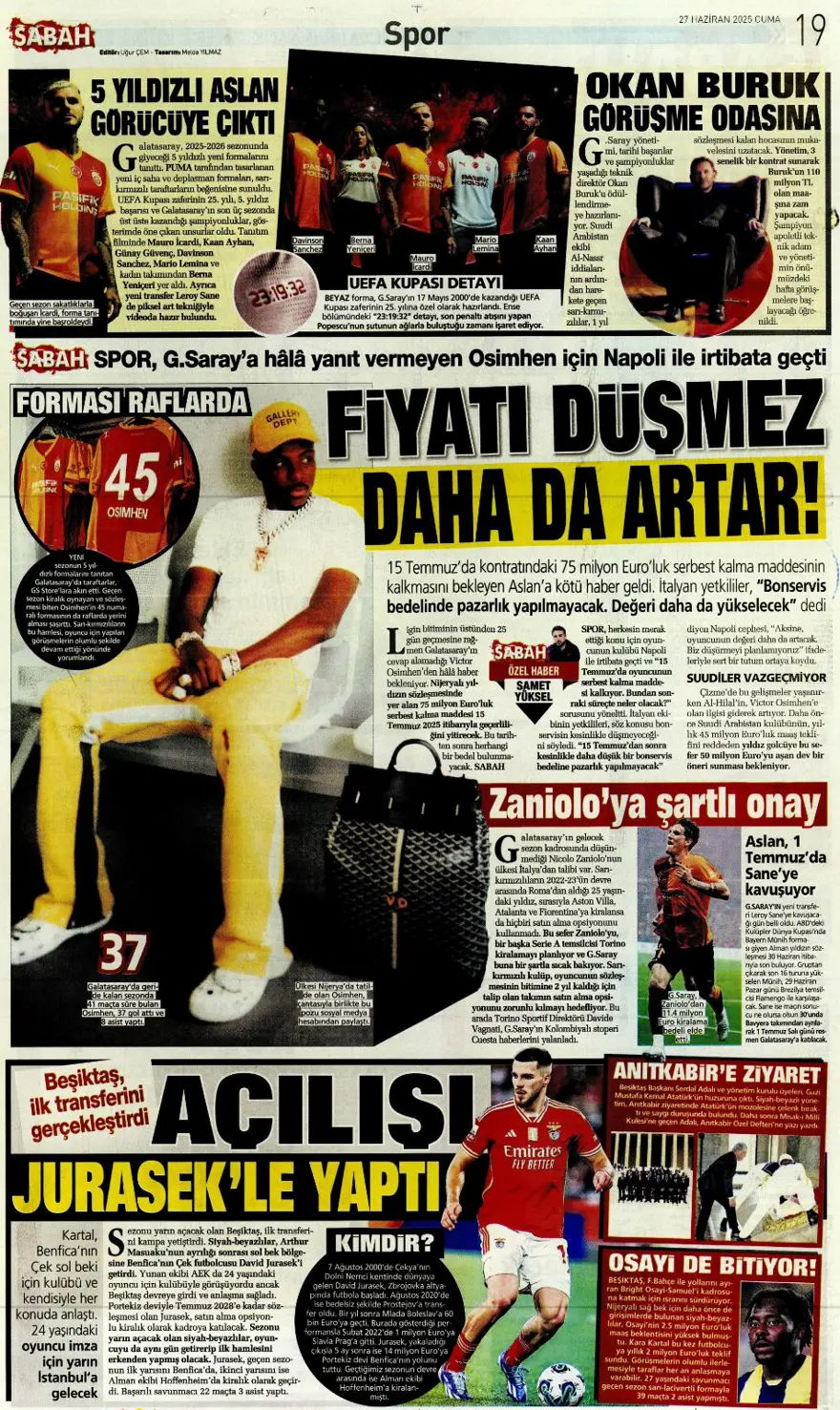 "Aslan'ın stoperi Real'den geliyor" (27 Haziran 2025 spor manşetleri) 13