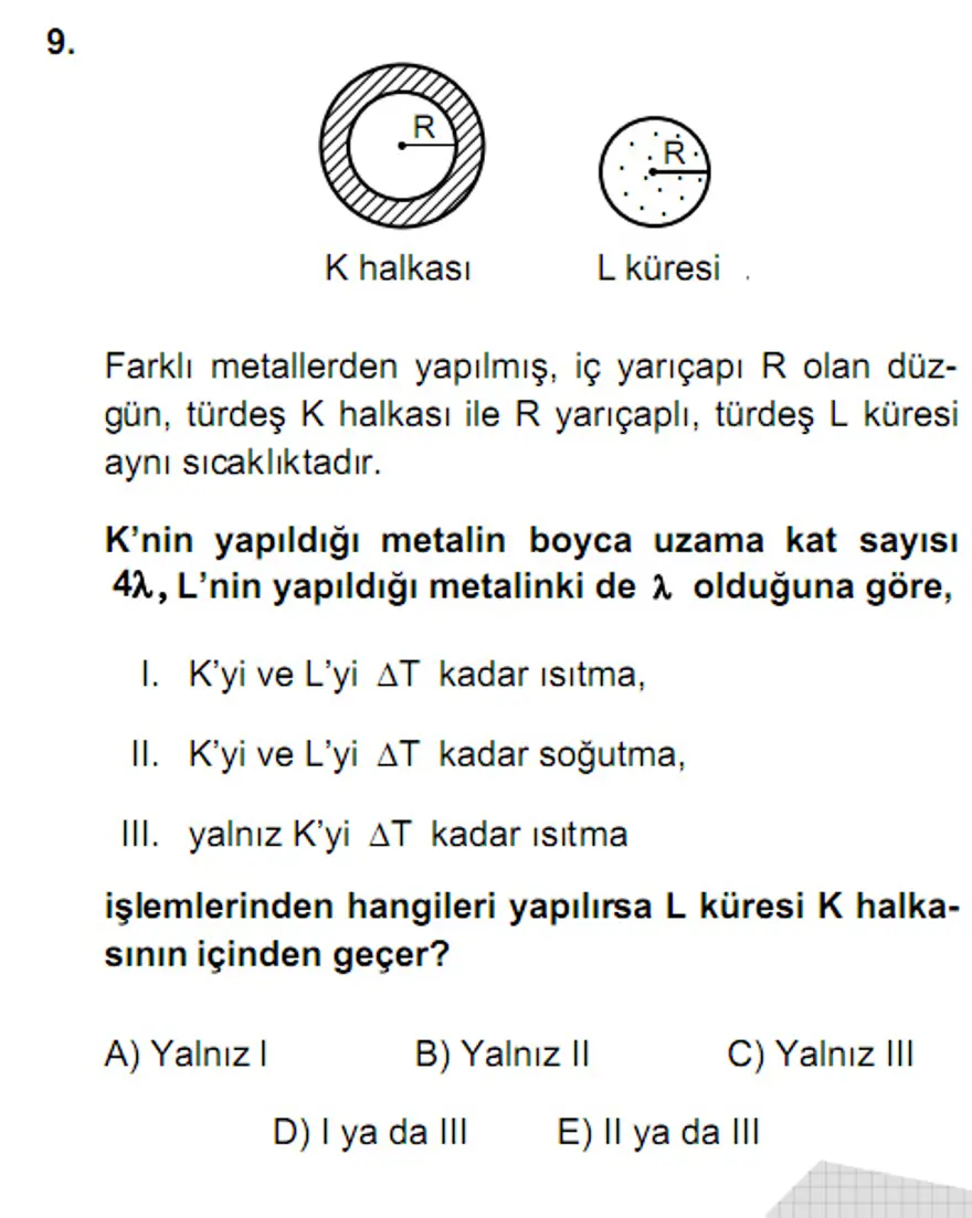 YGS Fen Bilimleri Soruları ve Yanıtları 8