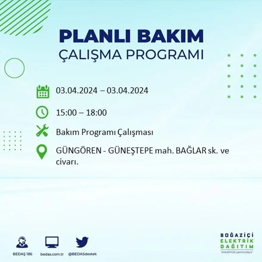 İstanbul'un 19 ilçesinde elektrik kesintisi: Elektrikler ne zaman gelecek? (3 Nisan tarihli BEDAŞ kesinti programı) 39