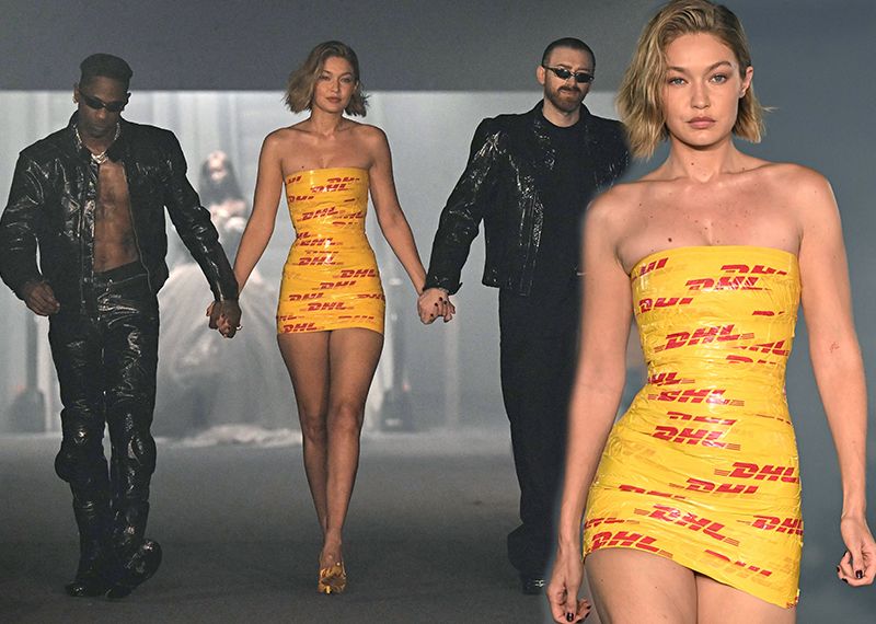 Gigi Hadid koli bandından yapılan elbisesiyle gündem oldu