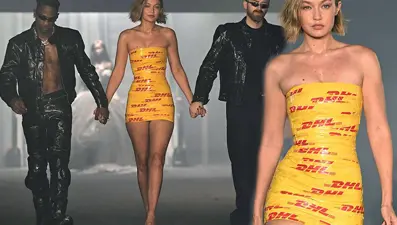Gigi Hadid koli bandından yapılan elbisesiyle gündem oldu
