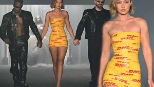 Gigi Hadid koli bandından yapılan elbisesiyle gündem oldu Gigi Hadid koli bandından yapılan elbisesiyle gündem oldu