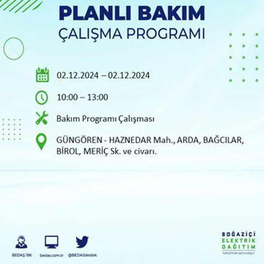 İstanbul'un 20 ilçesinde elektrik kesintisi: Elektrikler ne zaman gelecek? BEDAŞ 2 Aralık kesinti programını paylaştı 24 İstanbul'un 20 ilçesinde elektrik kesintisi: Elektrikler ne zaman gelecek? BEDAŞ 2 Aralık kesinti programını paylaştı 24