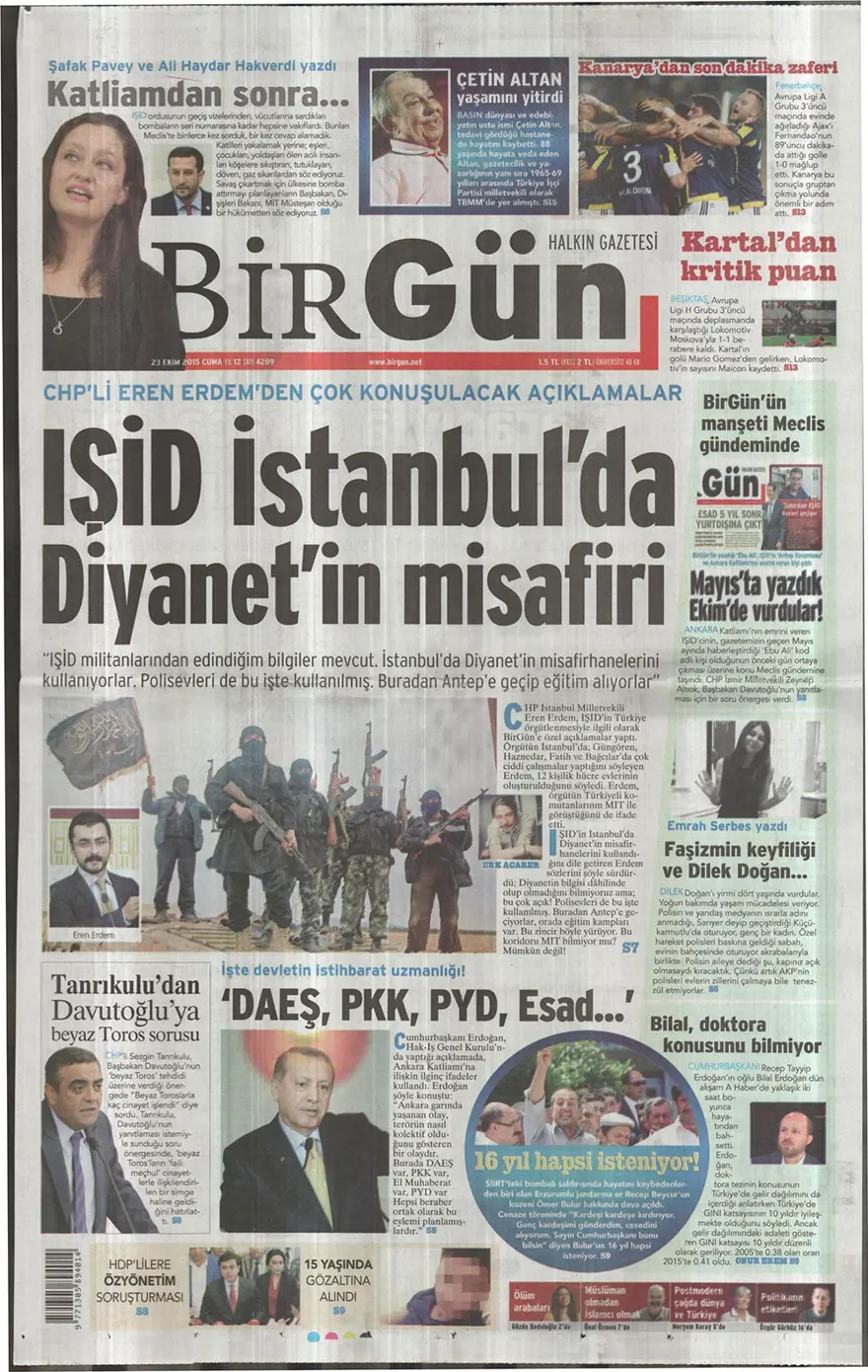 Günün gazete manşetleri - 23 Ekim 2015 14