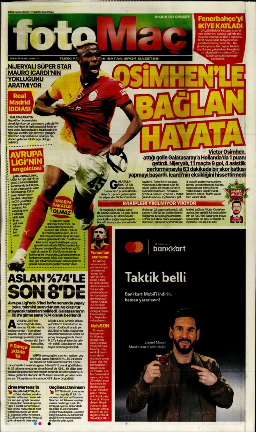 "Yeni başkan, yeni hoca" (30 Kasım 2024 spor manşetleri) 5