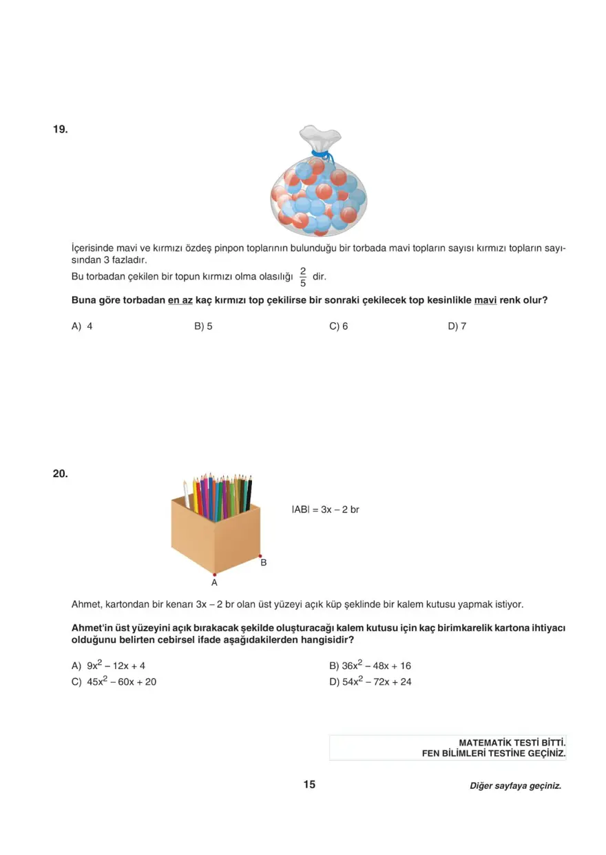 Uğur Okulları LGS-2 sayısal deneme sınavı 14
