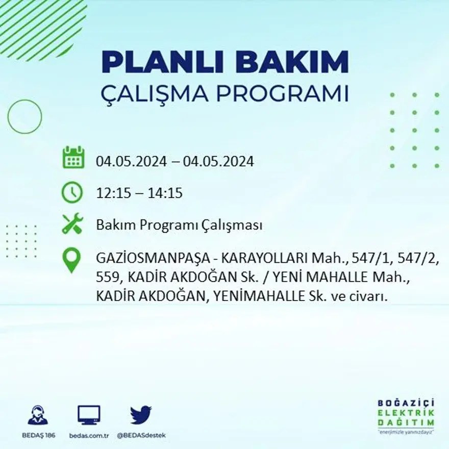 İstanbul'un 17 ilçesinde elektrik kesintisi: Elektrikler ne zaman gelecek? (4 Mayıs tarihli BEDAŞ kesinti programı) 32 İstanbul'un 17 ilçesinde elektrik kesintisi: Elektrikler ne zaman gelecek? (4 Mayıs tarihli BEDAŞ kesinti programı) 32