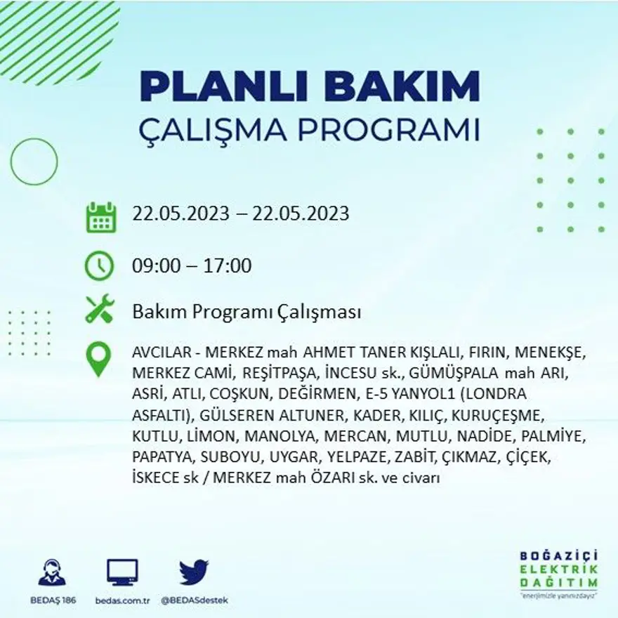İstanbul'un 22 ilçesinde elektrik kesintisi: Elektrikler ne zaman gelecek? (22 Mayıs BEDAŞ planlı elektrik kesintisi) 8