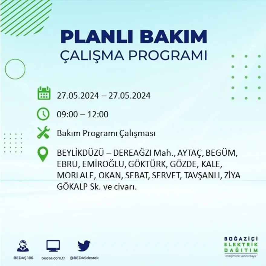 İstanbul'un 21 ilçesinde elektrik kesintisi: Elektrikler ne zaman gelecek? (27 Mayıs BEDAŞ kesinti programı) 19