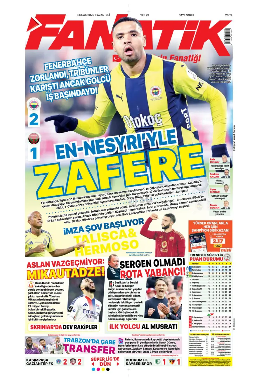 "Hızlı tren Nesyri" (6 Ocak 2025 spor manşetleri) 8