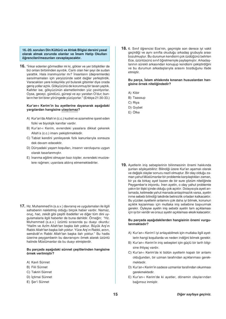 Uğur Okulları TYT -1 deneme sınavı 14