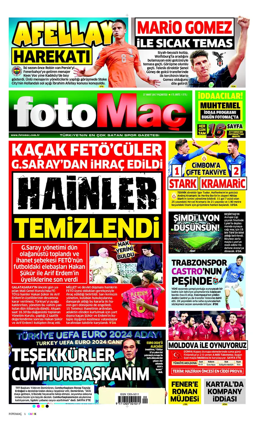 Günün gazete manşetleri - 27 Mart 2017 19