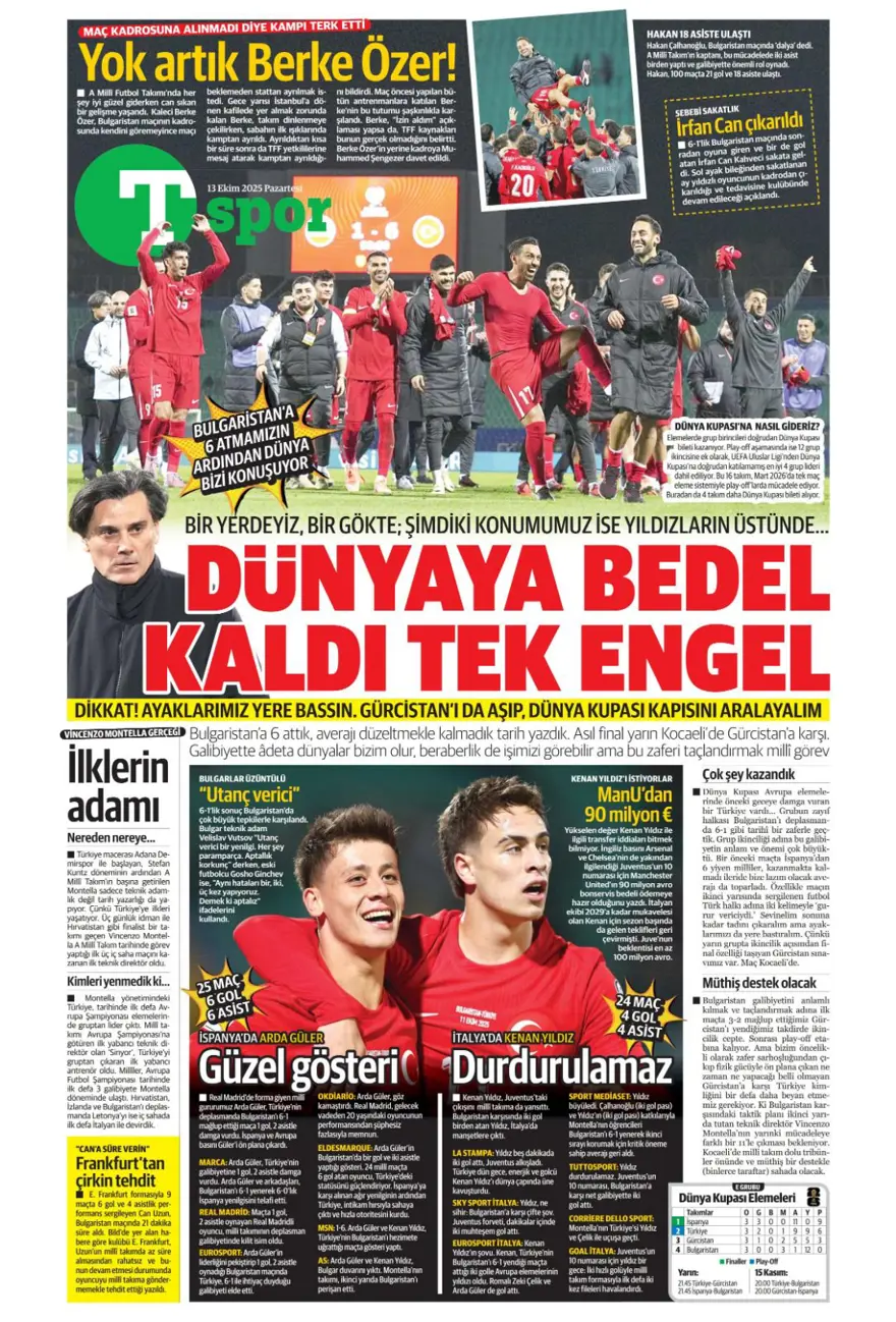 "Bayern'in dinamosu Fener'e..." (13 Ekim 2025 spor manşetleri) 18