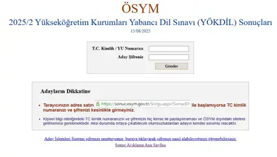 AÇIKLANDI | YÖKDİL/2 sonuçları sorgulama ekranı ÖSYM 2025: YÖKDİL puan görüntüleme ve başarı sırası