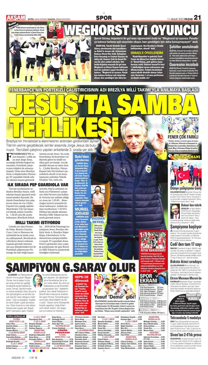 Günün spor manşetleri (11 Aralık 2022) 9