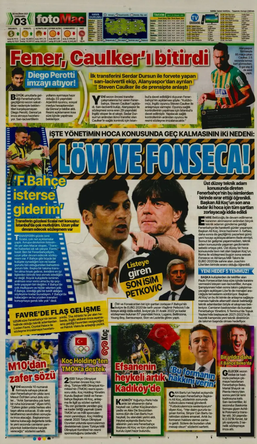 Günün spor manşetleri (30 Haziran 2021) 