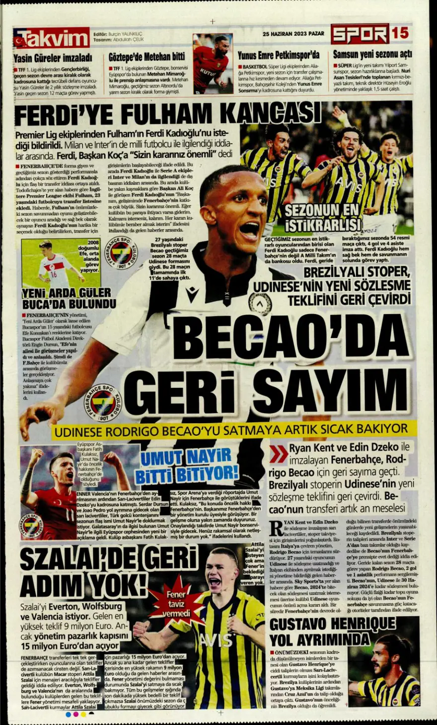 Günün spor manşetleri (25 Haziran 2023) 9 Günün spor manşetleri (25 Haziran 2023) 9