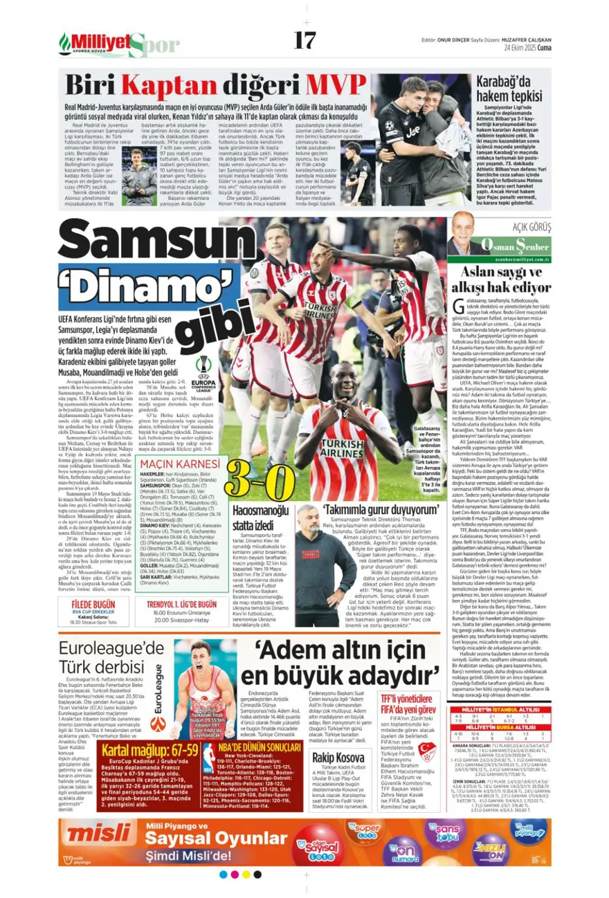 "Kadıköy canavarı" (24 Ekim 2025 spor manşetleri) 15