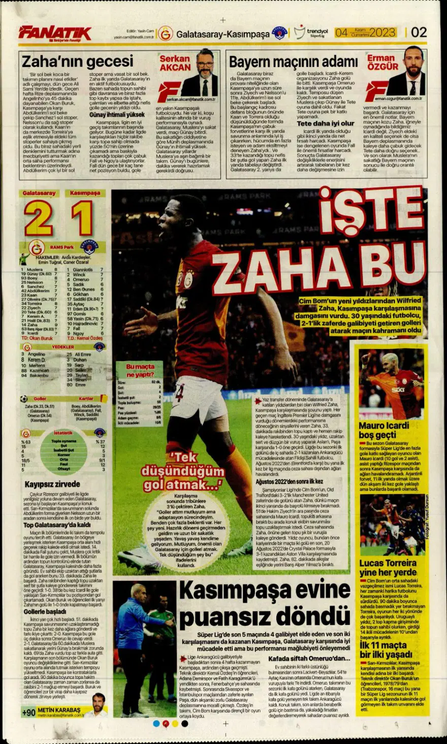 "Hesap farklı hedef aynı" (4 Kasım 2023 spor manşetleri) 14