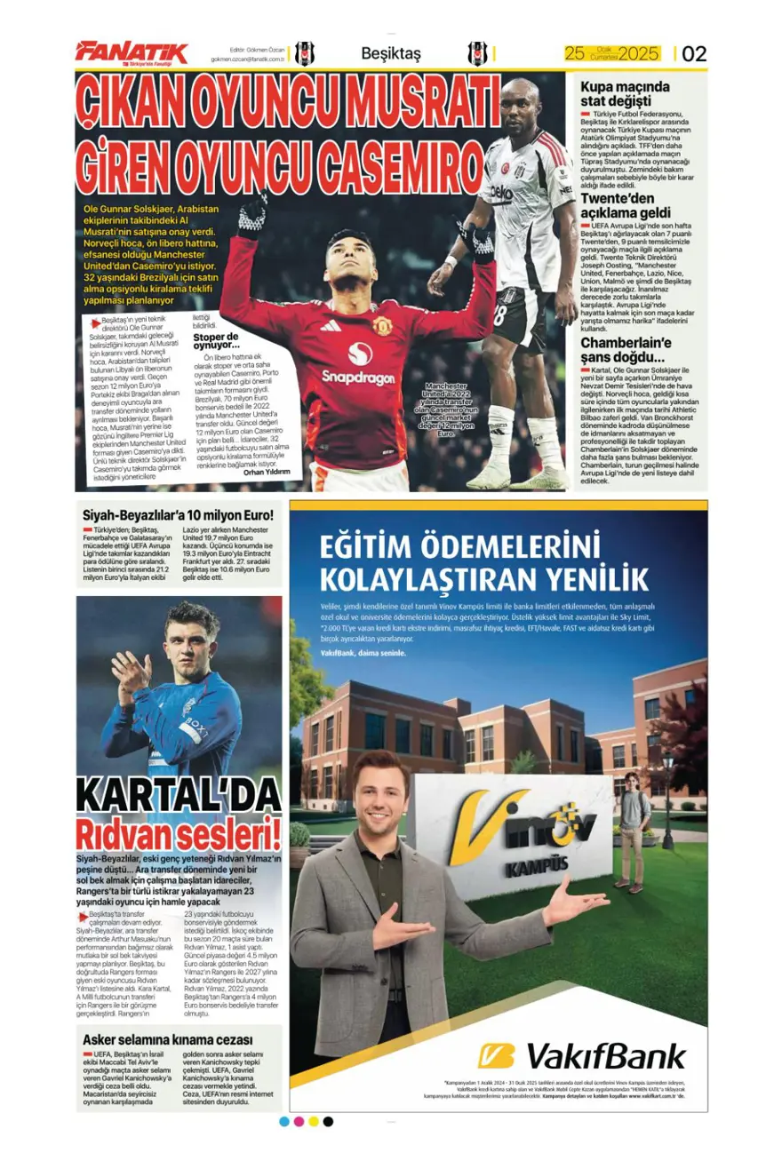 "Aslan'dan Talisca atağı" (25 Ocak 2025 spor manşetleri) 7