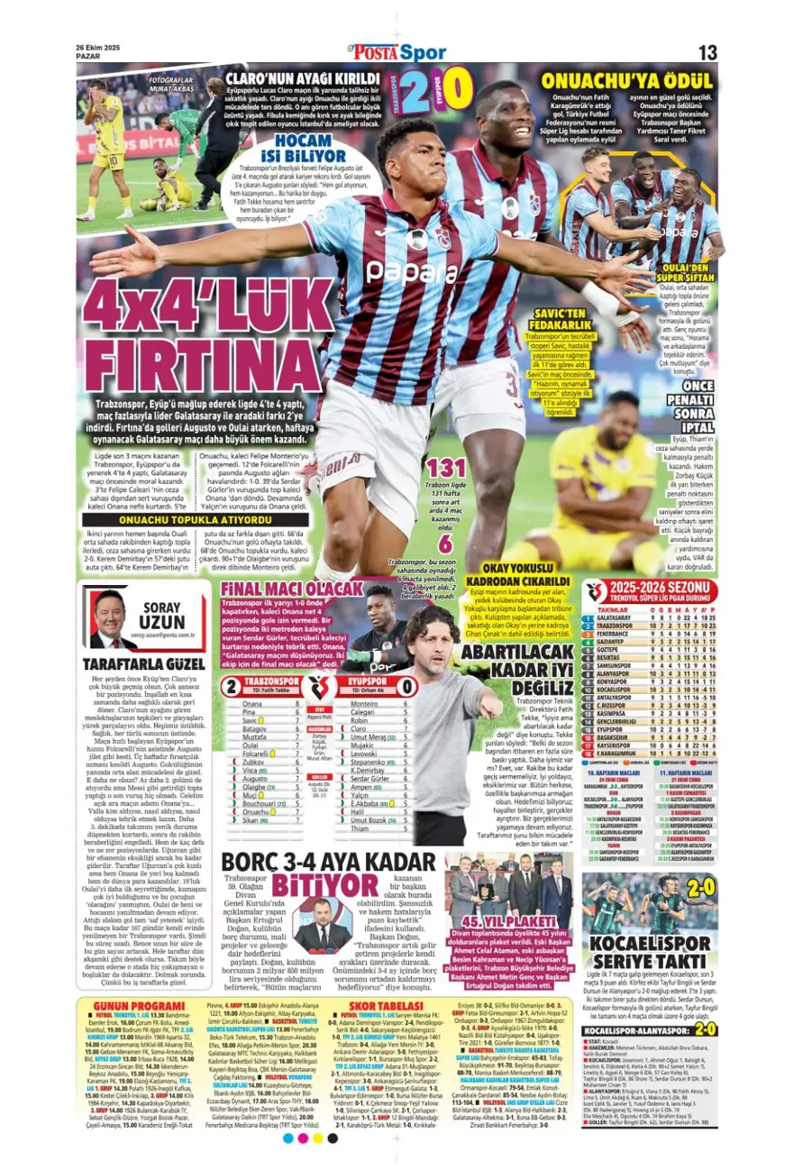 "Dörtlüleri yaktı, Aslan'ı bekliyor" (26 Ekim 2025 spor manşetleri) 15
