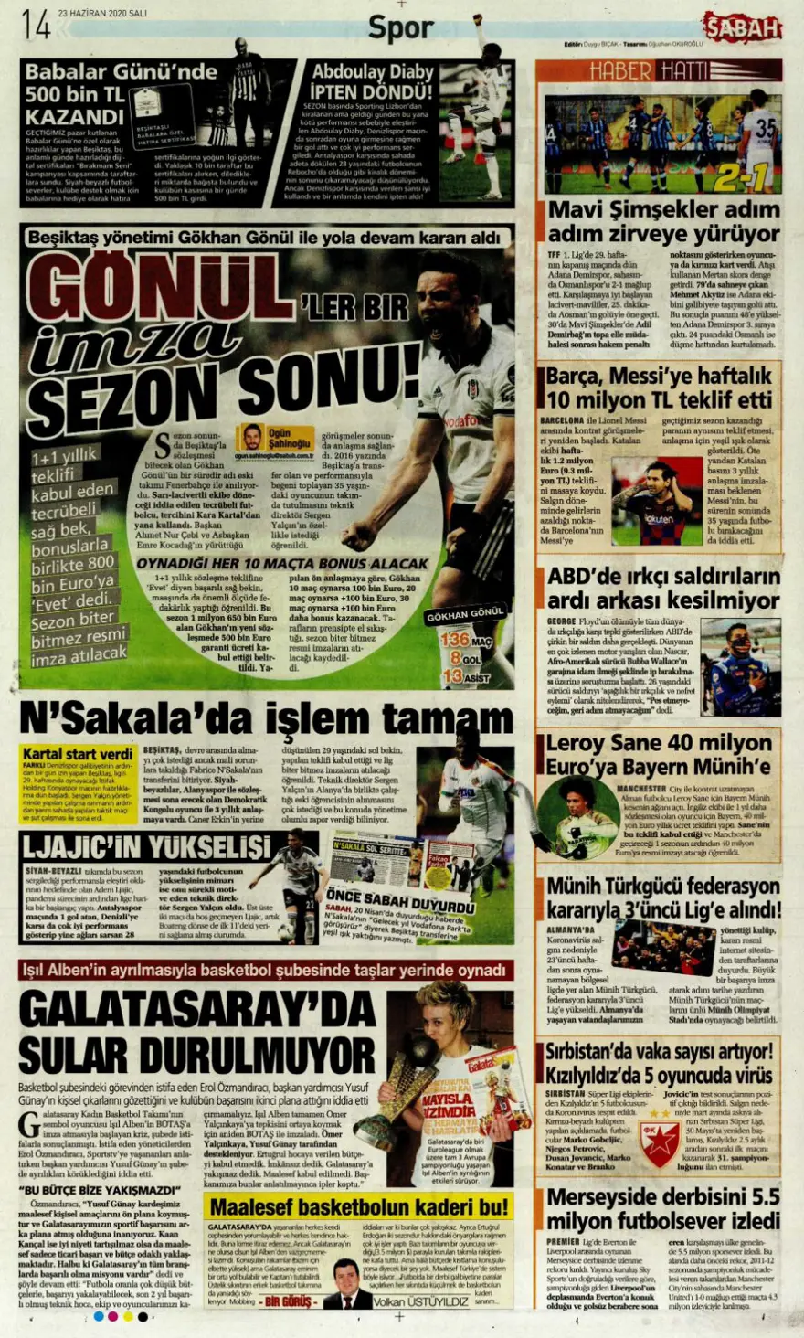 Günün spor manşetleri (23 Haziran 2020) 6