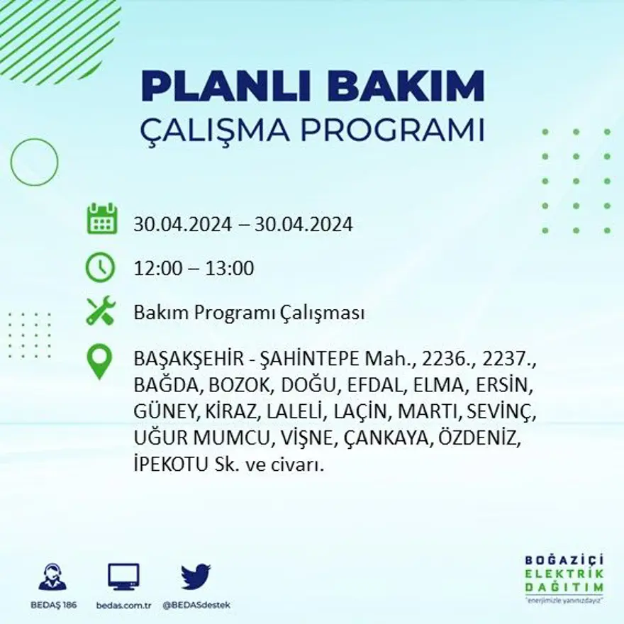 İstanbul'un 23 ilçesinde elektrik kesintisi: Elektrikler ne zaman gelecek? (30 Nisan tarihli BEDAŞ kesinti programı) 15