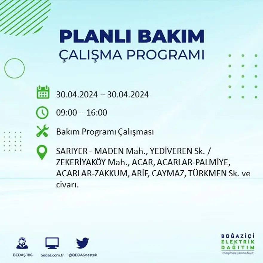 İstanbul'un 23 ilçesinde elektrik kesintisi: Elektrikler ne zaman gelecek? (30 Nisan tarihli BEDAŞ kesinti programı) 60