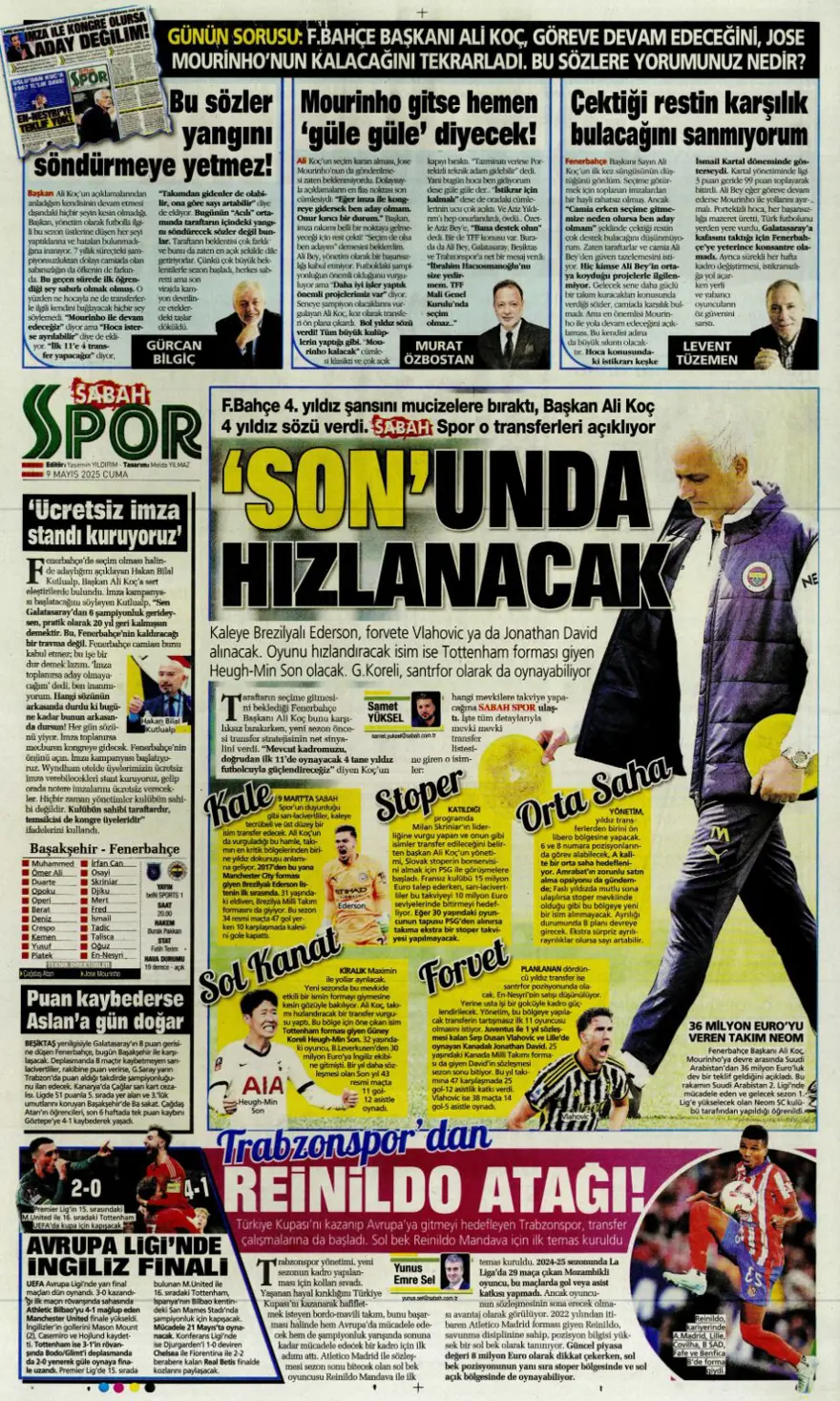 "Galatasaray 10'un peşini bırakmıyor" (9 Mayıs 2025 spor manşetleri) 26