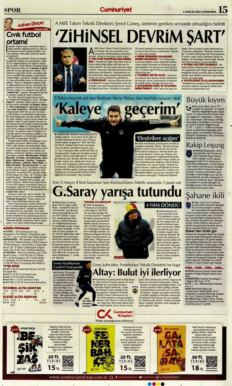 Günün spor manşetleri (2 Aralık 2020) 6