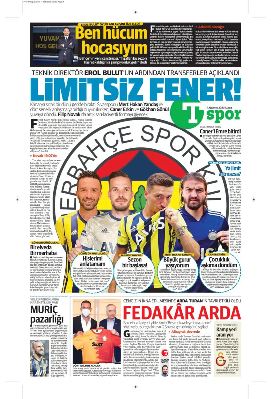 Günün spor manşetleri (07 Ağustos 2020) 1