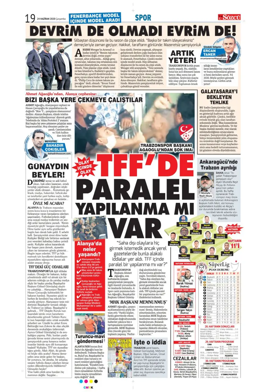 Günün spor manşetleri (24 Haziran 2020) 10