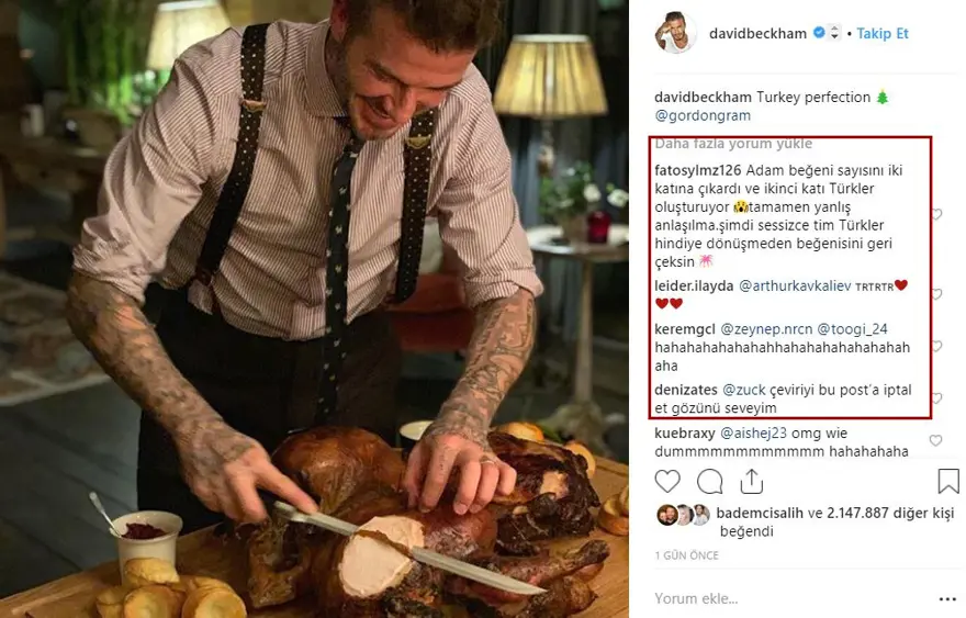 David Beckham'ın hindi (Turkey) paylaşımına Türkler yorum yağdırdı 9 David Beckham'ın hindi (Turkey) paylaşımına Türkler yorum yağdırdı 9