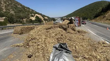 Saman balyası yüklü TIR devrildi