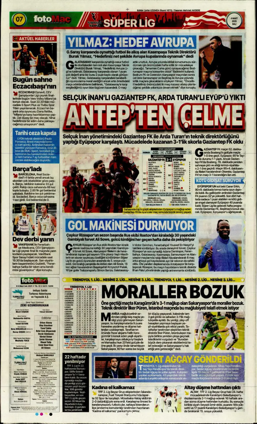 "Hedefte Buruk var" (4 Mart 2025 spor manşetleri) 13