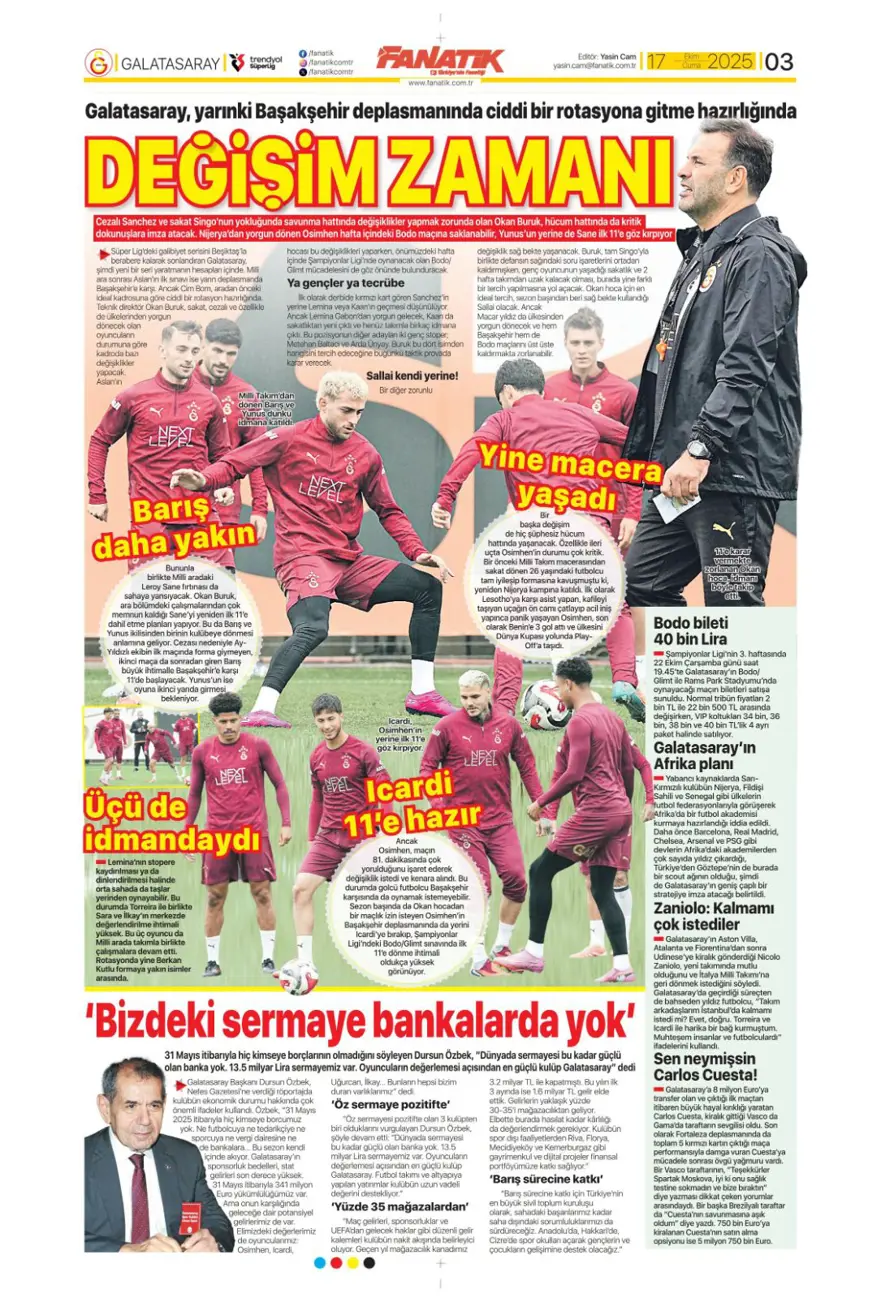"Savic derbisi" (17 Ekim 2025 spor manşetleri) 2