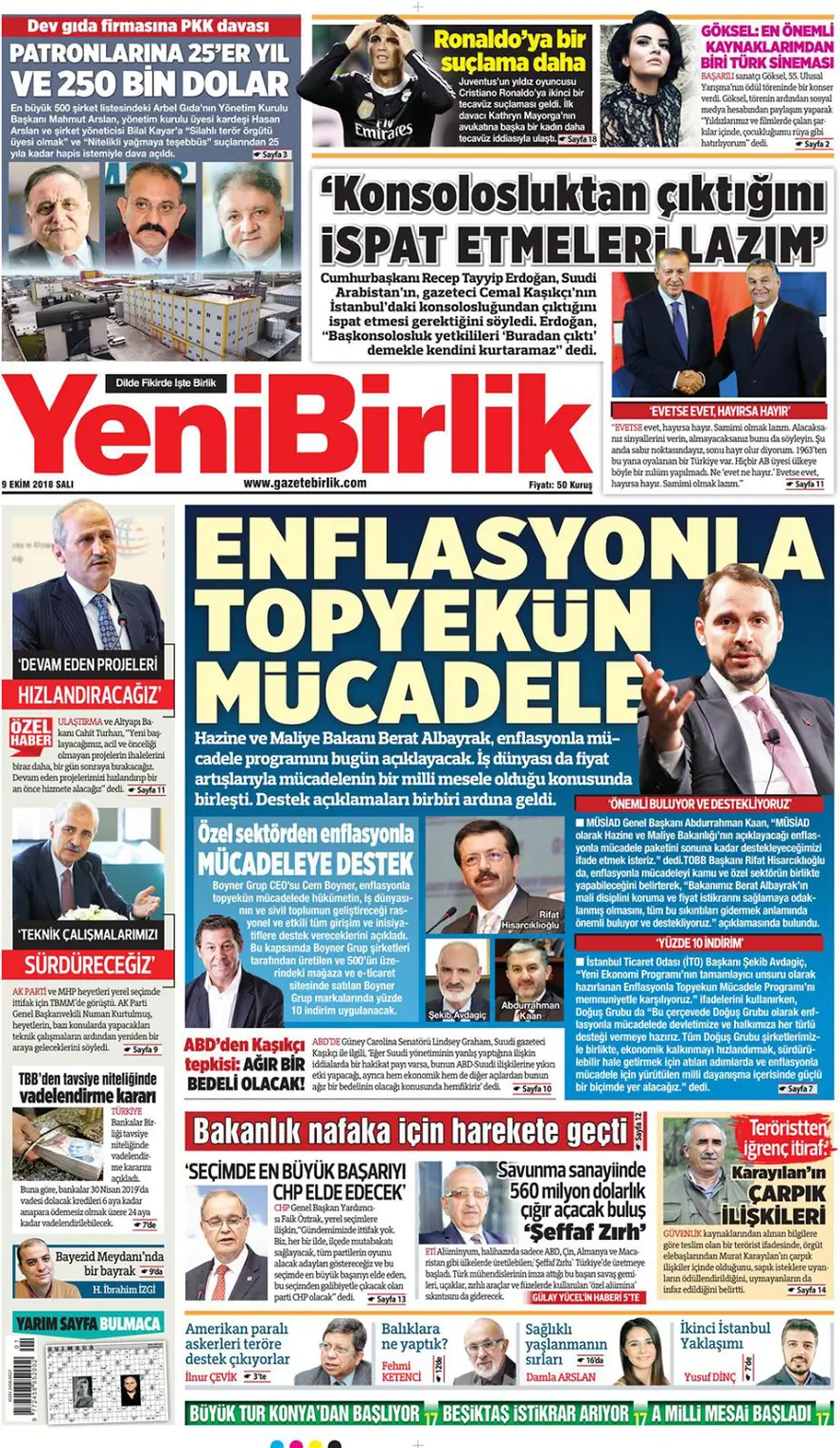 Günün gazete manşetleri - 9 Ekim 2018 1