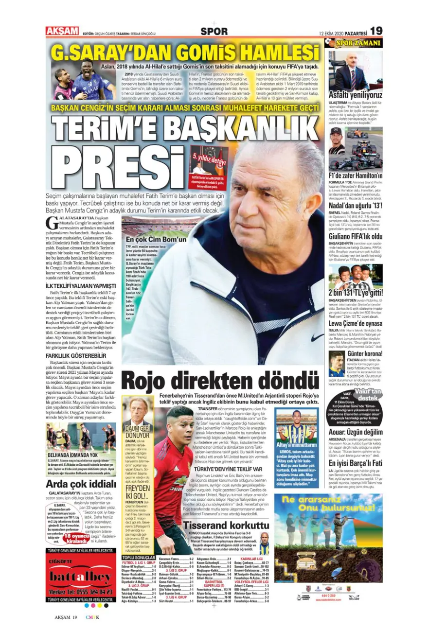 Günün spor manşetleri (12 Ekim 2020) 