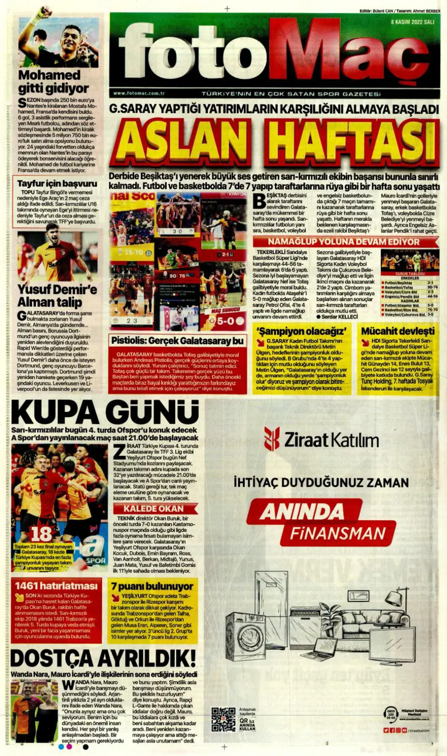 Günün spor manşetleri (8 Kasım 2022) 7