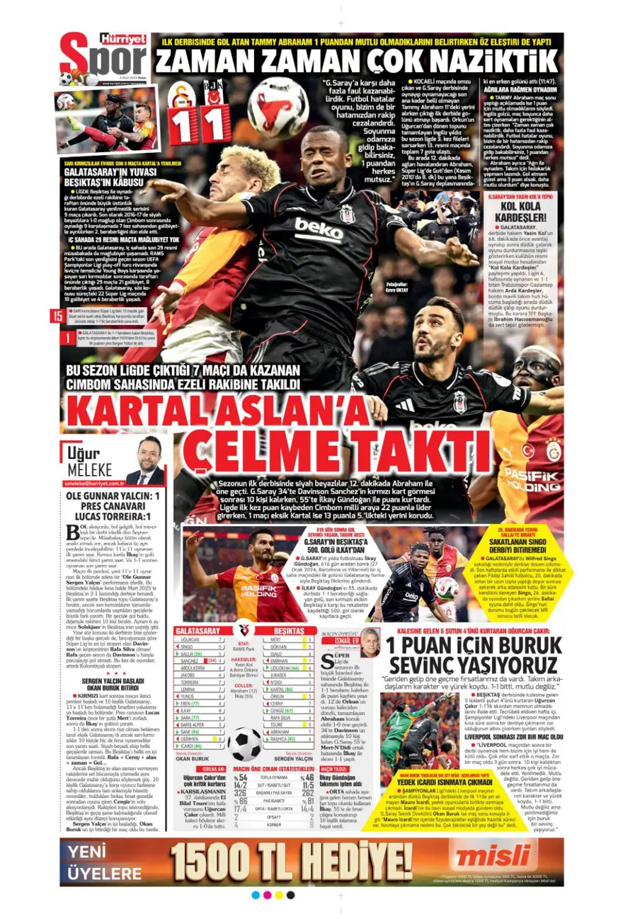 "Kartal salladı, Aslan yıkılmadı" (5 Ekim 2025 spor manşetleri) 8
