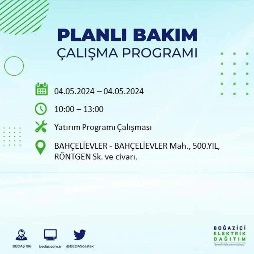 İstanbul'un 17 ilçesinde elektrik kesintisi: Elektrikler ne zaman gelecek? (4 Mayıs tarihli BEDAŞ kesinti programı) 5 İstanbul'un 17 ilçesinde elektrik kesintisi: Elektrikler ne zaman gelecek? (4 Mayıs tarihli BEDAŞ kesinti programı) 5