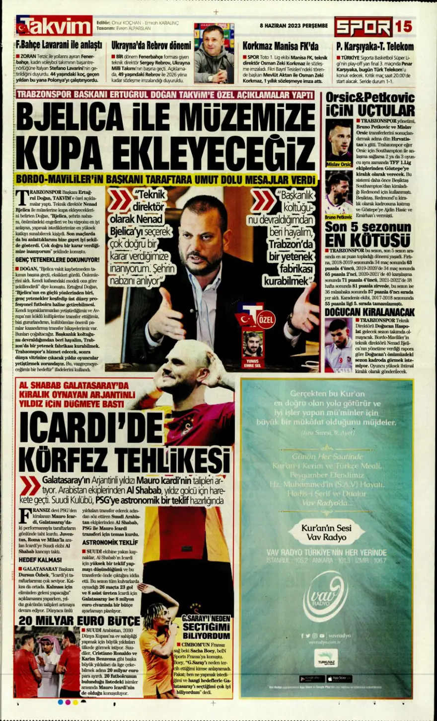 Günün spor manşetleri (8 Haziran 2023) 12