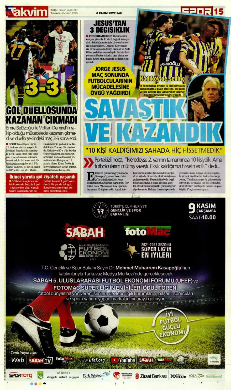 Günün spor manşetleri (8 Kasım 2022) 14