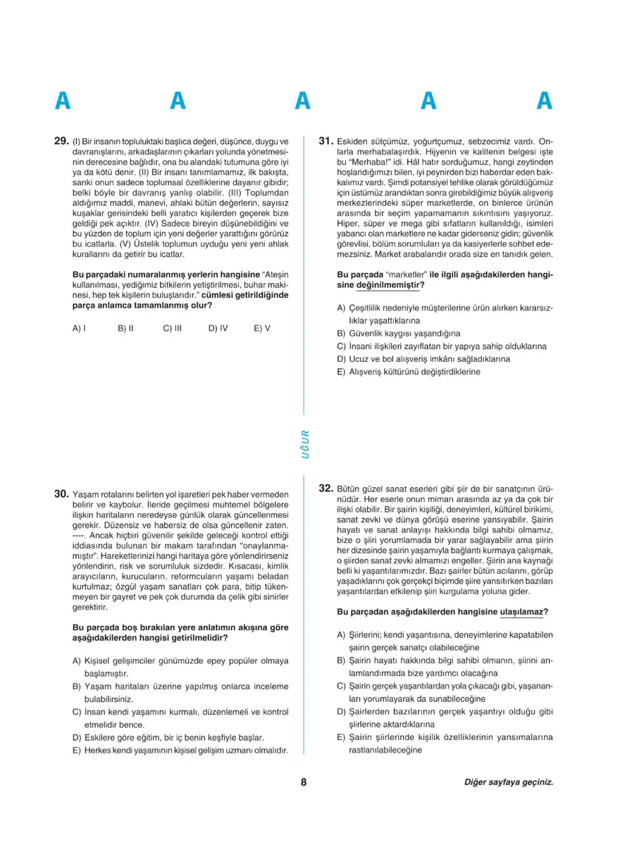 Uğur Okulları YKS - TYT deneme sınavı 7
