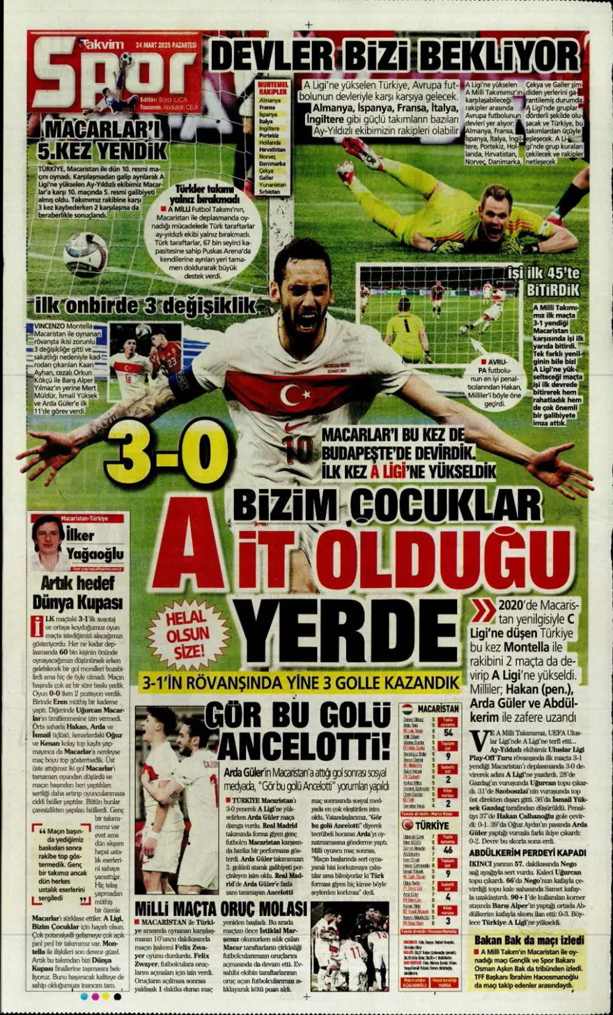 "Türkiye devler liginde" (24 Mart 2025 spor manşetleri) 13