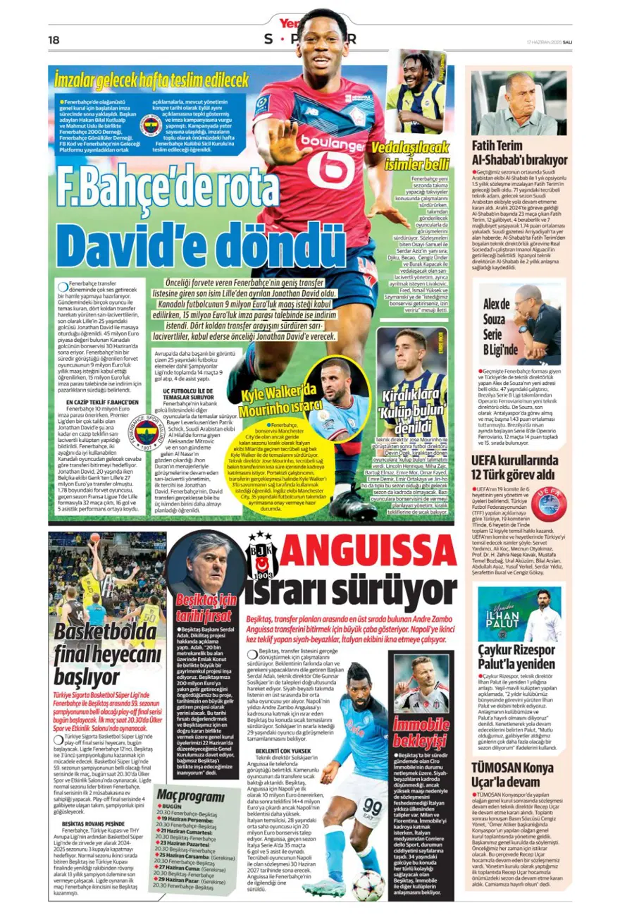 "Çalhanoğlu geri sayımı" (17 Haziran 2025 spor manşetleri) 33