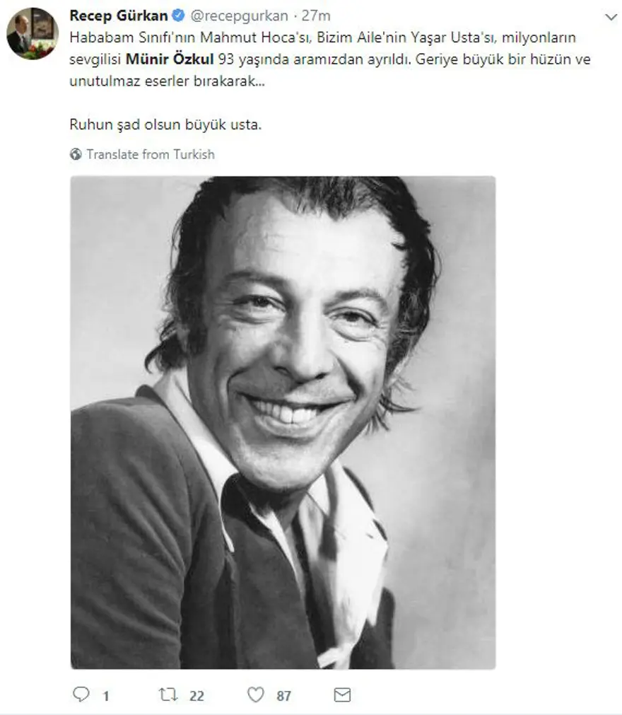 Ünlü isimlerden Münir Özkul paylaşımları (Ustanın ardından sosyal medya) 22 Ünlü isimlerden Münir Özkul paylaşımları (Ustanın ardından sosyal medya) 22