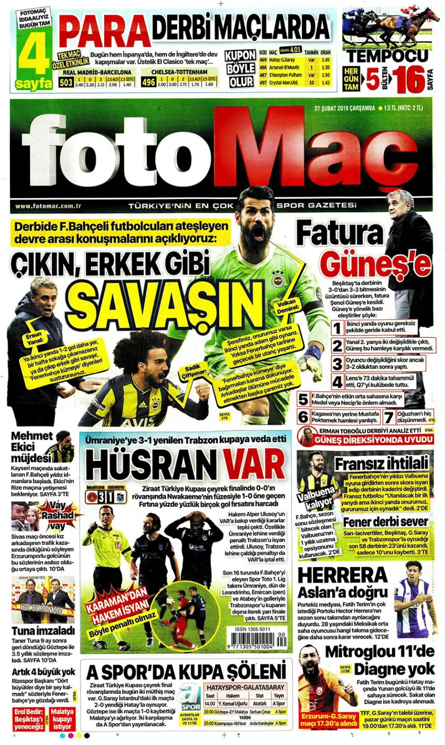 Günün spor manşetleri (27 Şubat 2019) 1